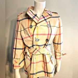 Coach Women's 3/4 Sleeve Plaid Trench Coat Jacket